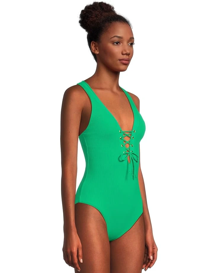 BECCA Modern Edge Rib Plunge One Piece | Swimwear 4 BECCA Modern Edge Rib Plunge One Piece | Swimwear - Image 2