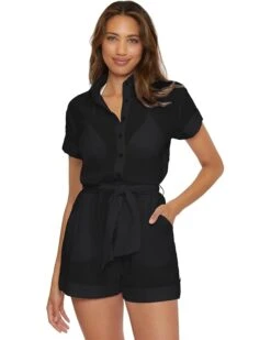 BECCA Cabana Textured Button Front Romper cover-up | Swimwear