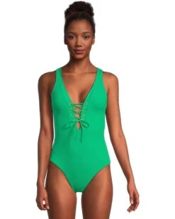 BECCA Modern Edge Rib Plunge One Piece | Swimwear