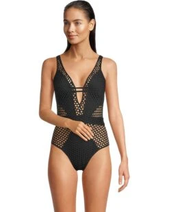 BECCA Castaway Fishnet Texture Plunge One Piece | Swimwear 12 BECCA Castaway Fishnet Texture Plunge One Piece | Swimwear -Bed Stuson Shop 71YIh4kh L. AC SR736920