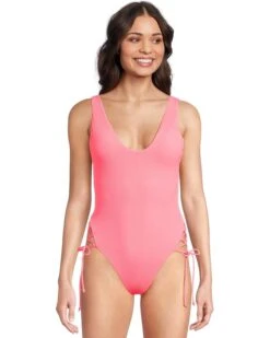 BECCA Modern Edge Rib Sophie Lace Up One Piece | Swimwear